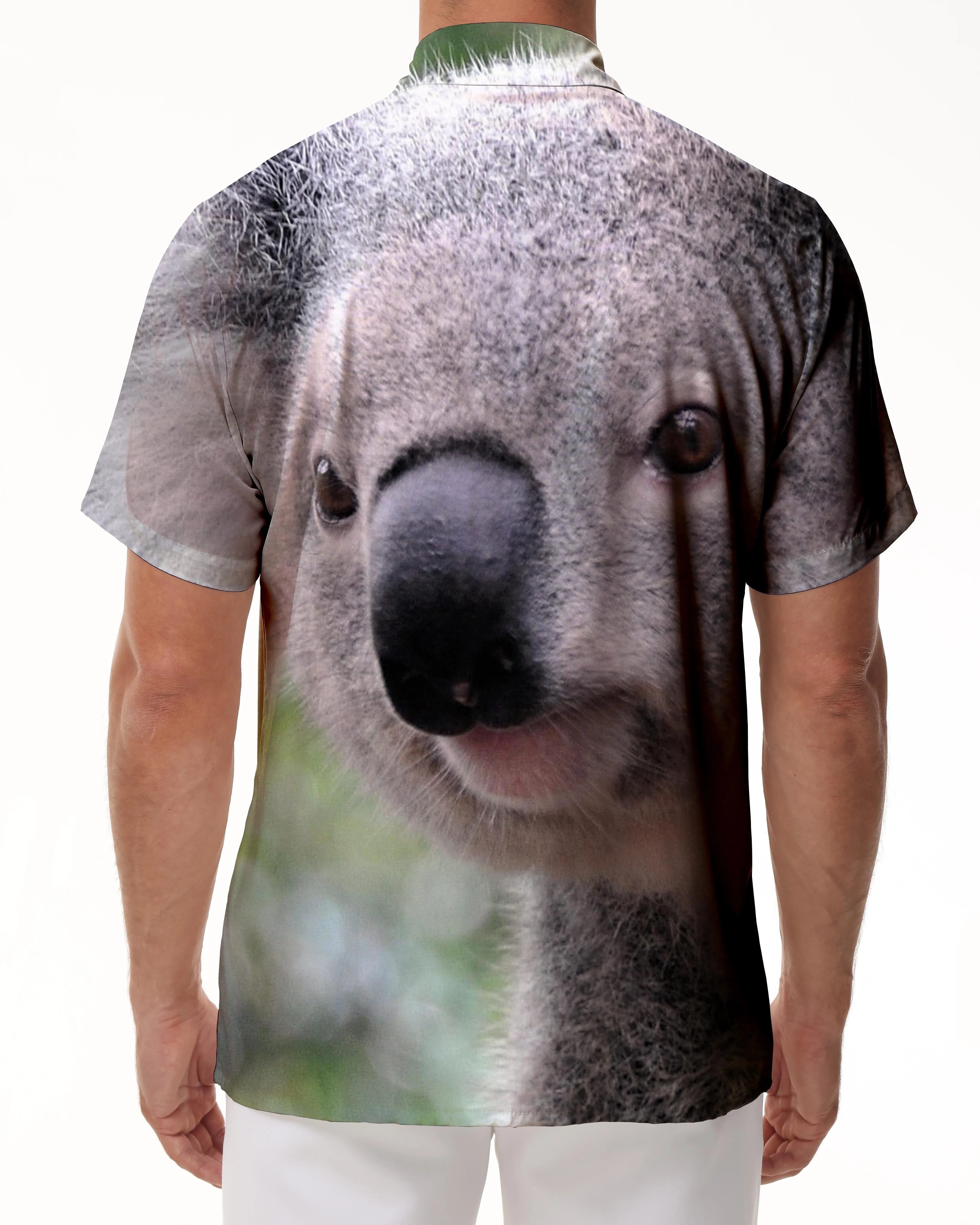 Sleeping Koala Bear Cute Shirt Cute Print Men's Casual Loose Clothes Summer Button Short Sleeve Beach Animal Protection