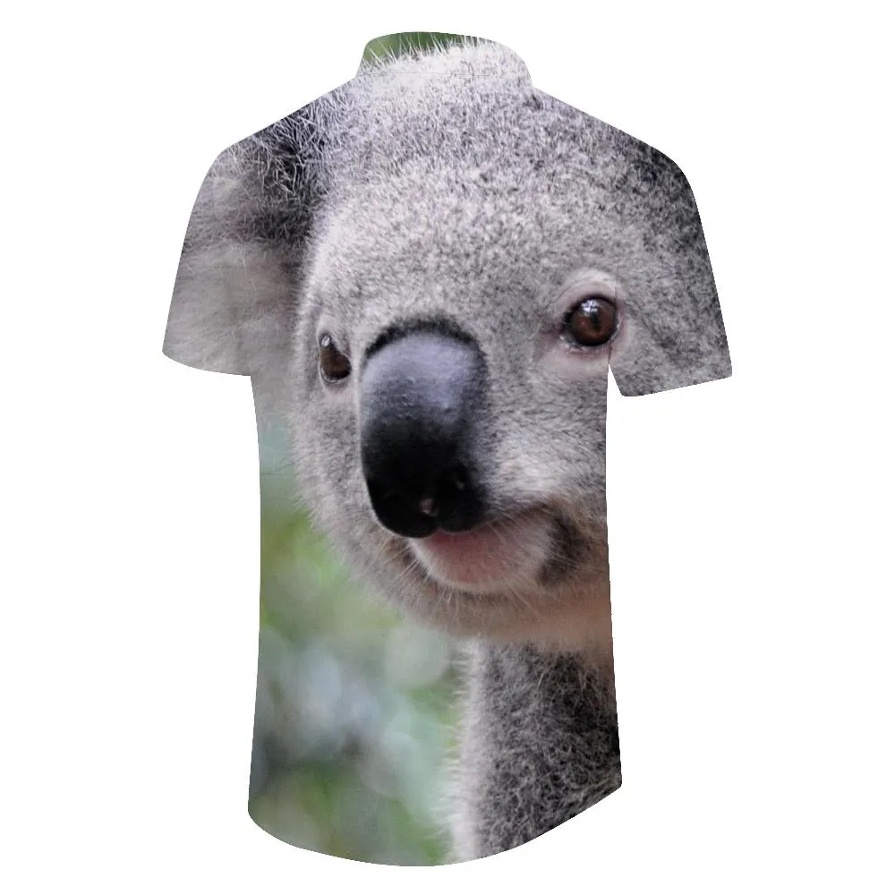 Sleeping Koala Bear Cute Shirt Cute Print Men's Casual Loose Clothes Summer Button Short Sleeve Beach Animal Protection