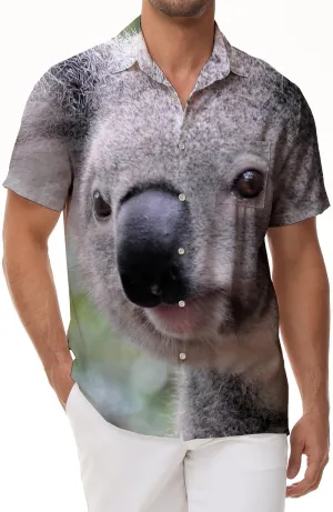 Sleeping Koala Bear Cute Shirt Cute Print Men's Casual Loose Clothes Summer Button Short Sleeve Beach Animal Protection