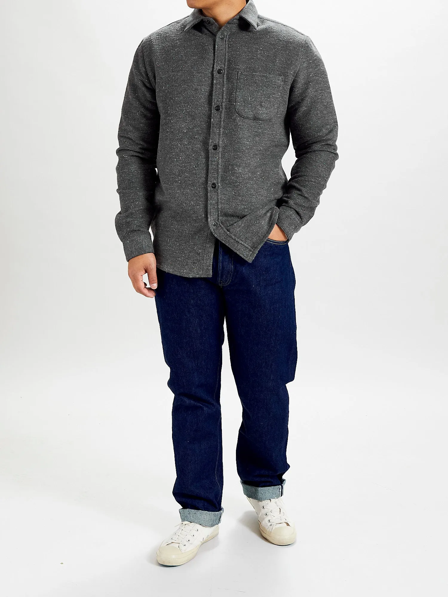 Soft Rude Button-Up Shirt in Grey Melange