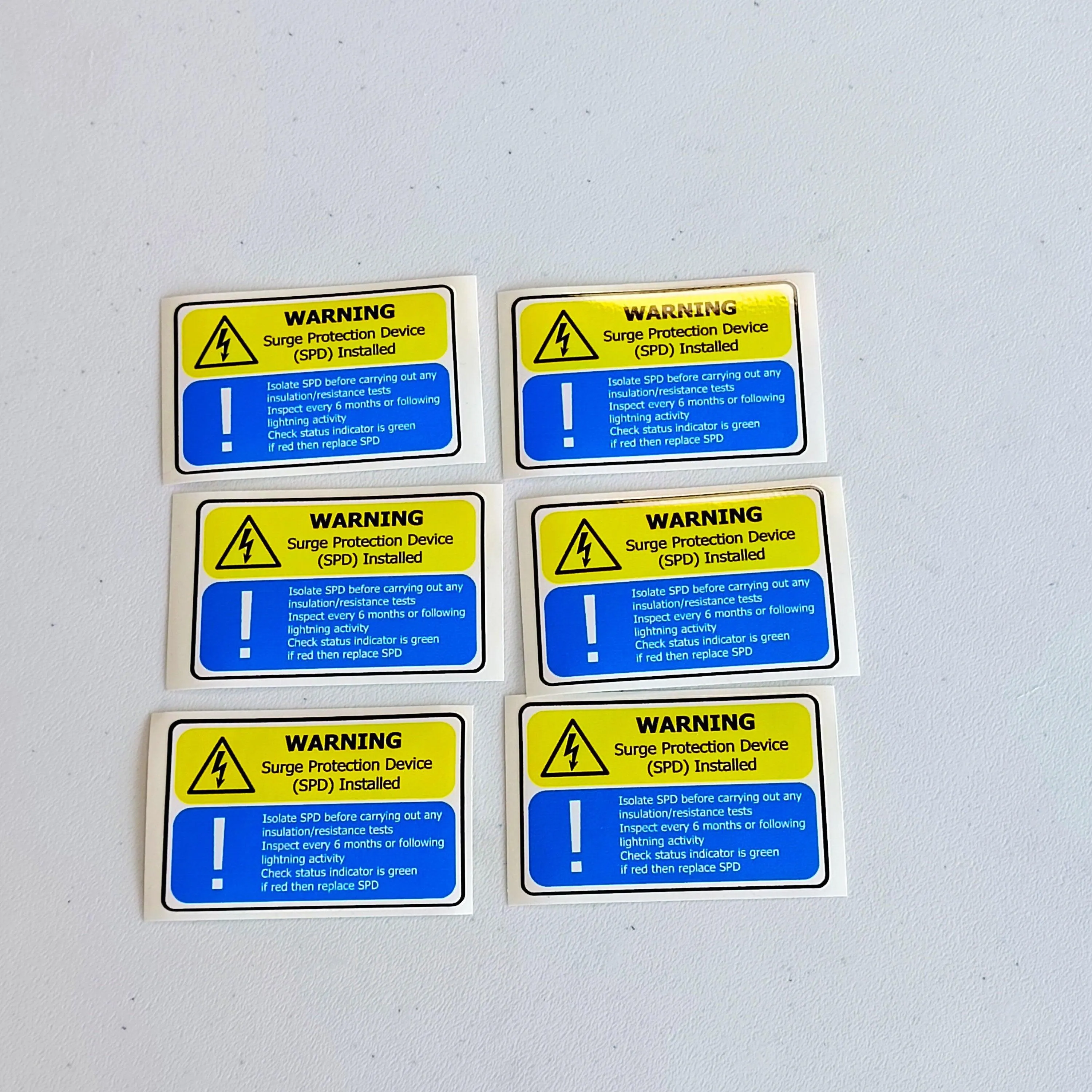 Surge Protection Device (SPD) Warning Label | Electrical Safety Decal | Yellow and Blue SPD Instruction Sticker Electrician Safety Supplies