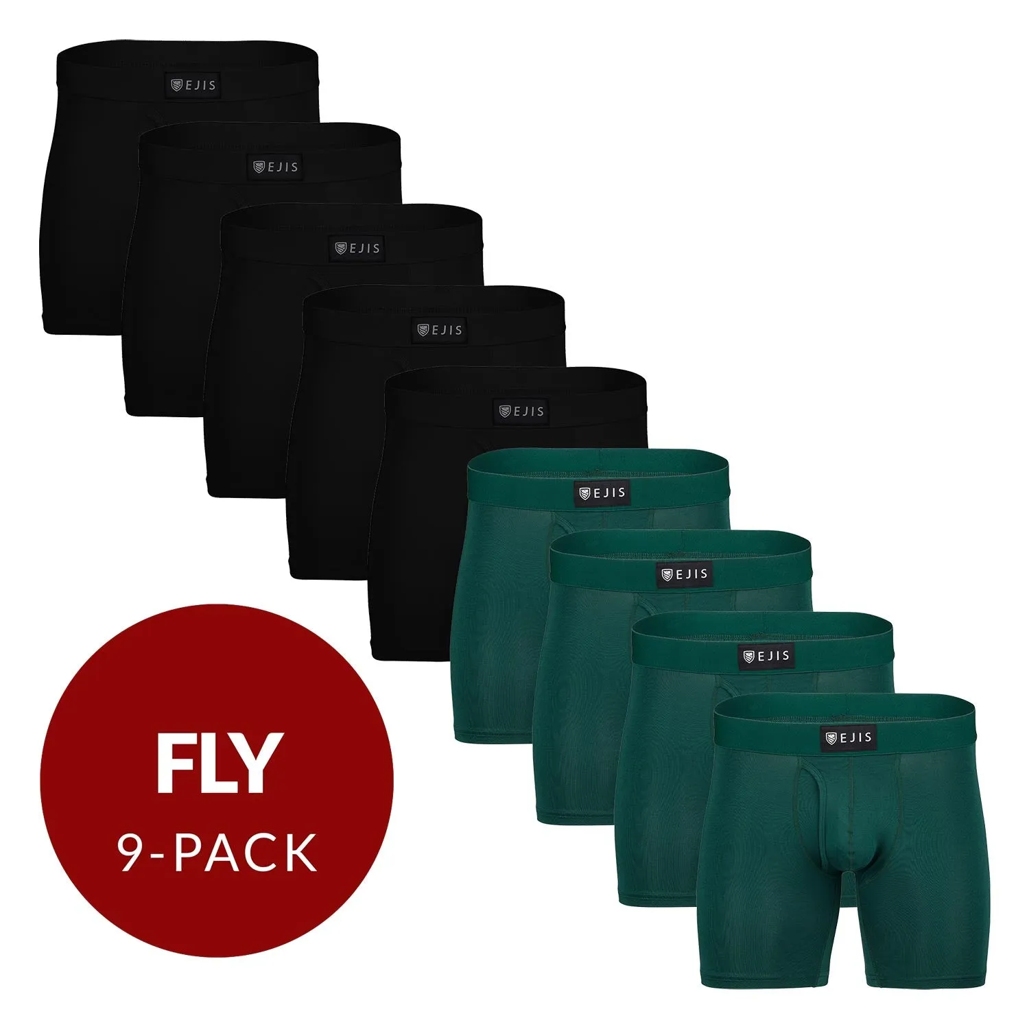 Sweat Proof Men's Boxer Briefs with Fly - Mix 9-Pack (5x Black, 4x Green)