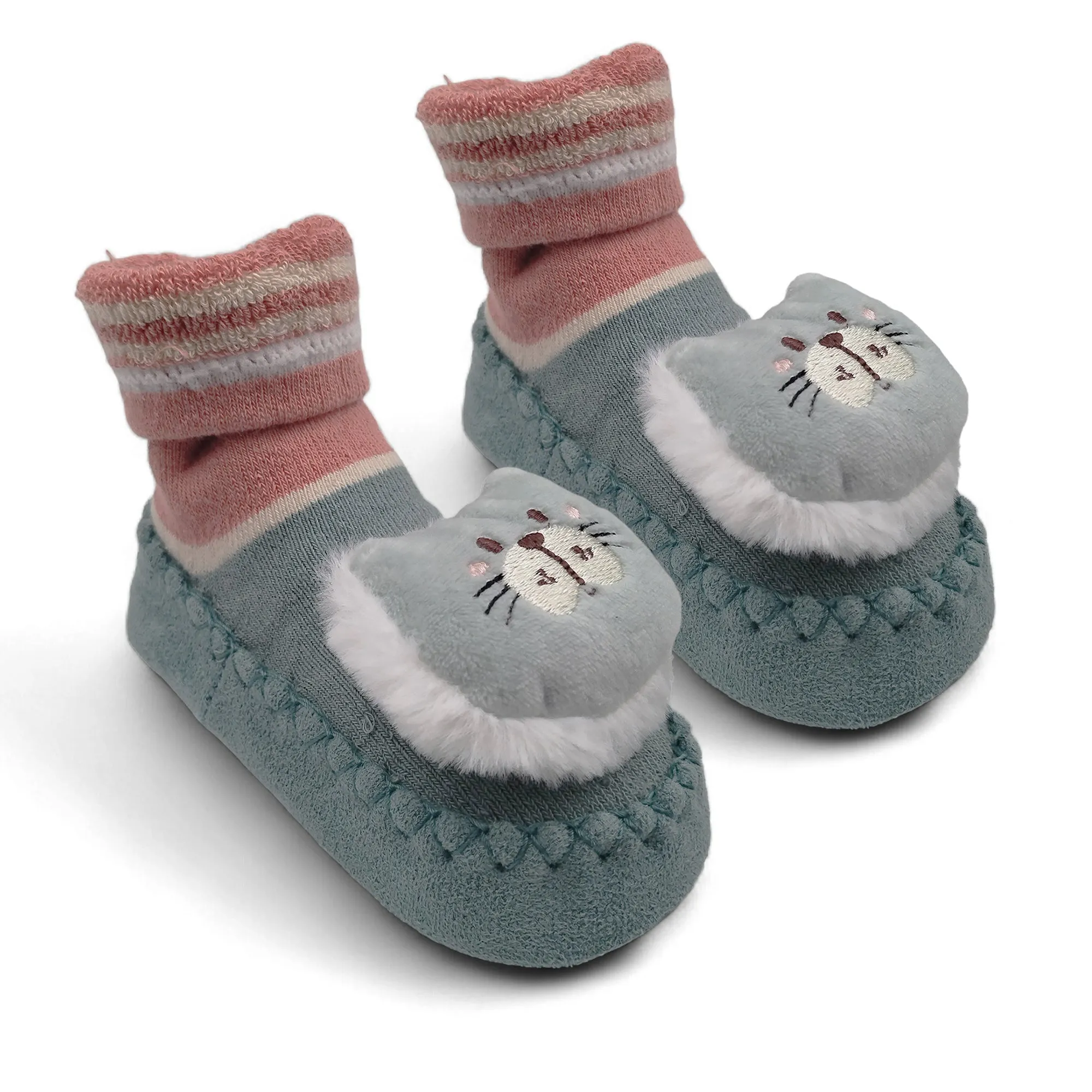 Teal Kitty- Baby Sock Shoes for Infants Babies and Little Kids