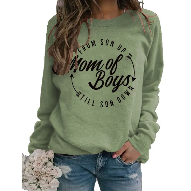 Top Long Sleeve FROM SON UP Print Loose Sweatshirt