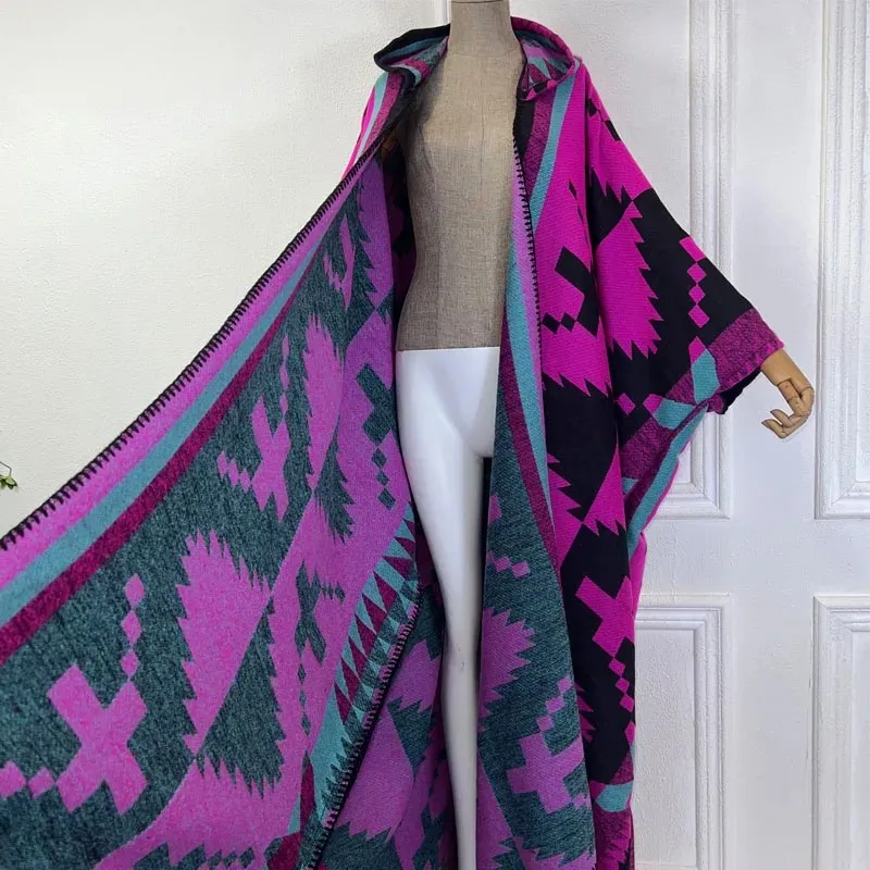 Tribal Chic Hooded Wool Kimono