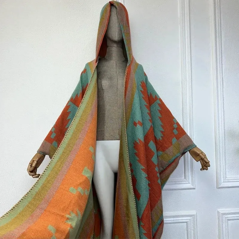 Tribal Chic Hooded Wool Kimono