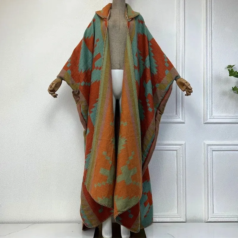 Tribal Chic Hooded Wool Kimono