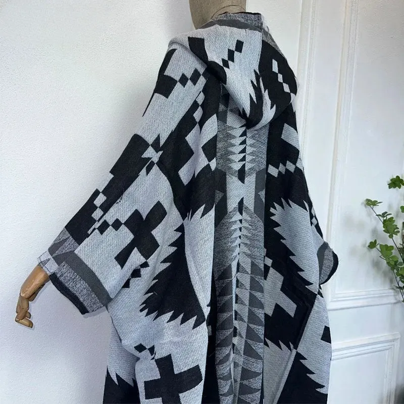 Tribal Chic Hooded Wool Kimono