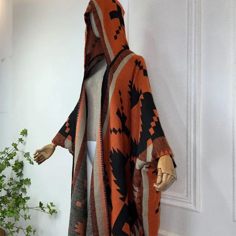 Tribal Chic Hooded Wool Kimono