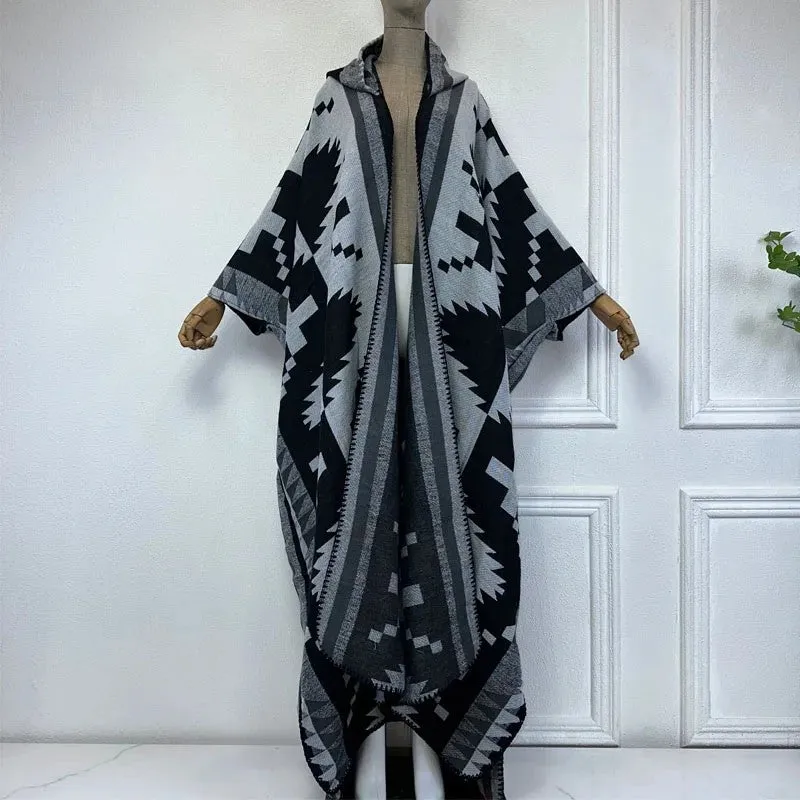 Tribal Chic Hooded Wool Kimono