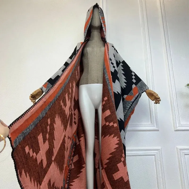 Tribal Chic Hooded Wool Kimono