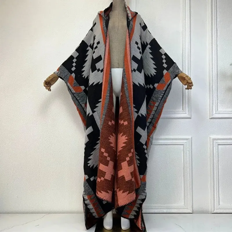 Tribal Chic Hooded Wool Kimono