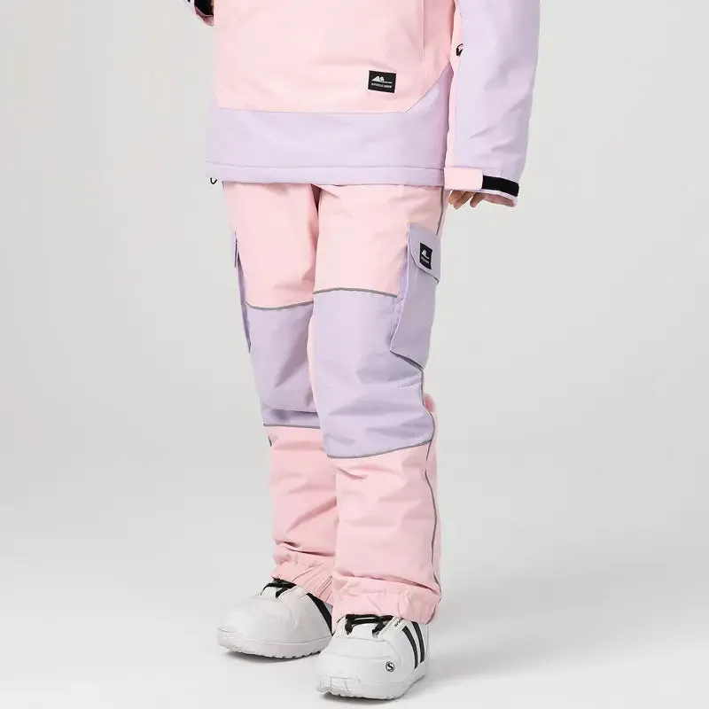 Unisex Outdoor Colorblock Snowboarding Pants Loose Fit