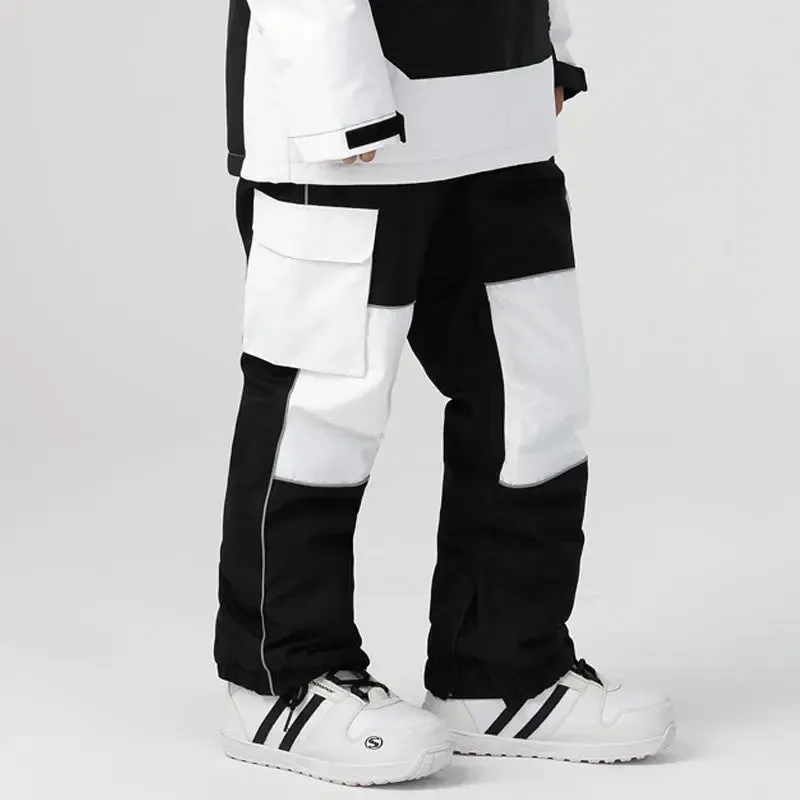 Unisex Outdoor Colorblock Snowboarding Pants Loose Fit