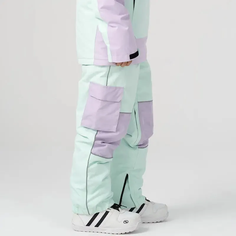 Unisex Outdoor Colorblock Snowboarding Pants Loose Fit