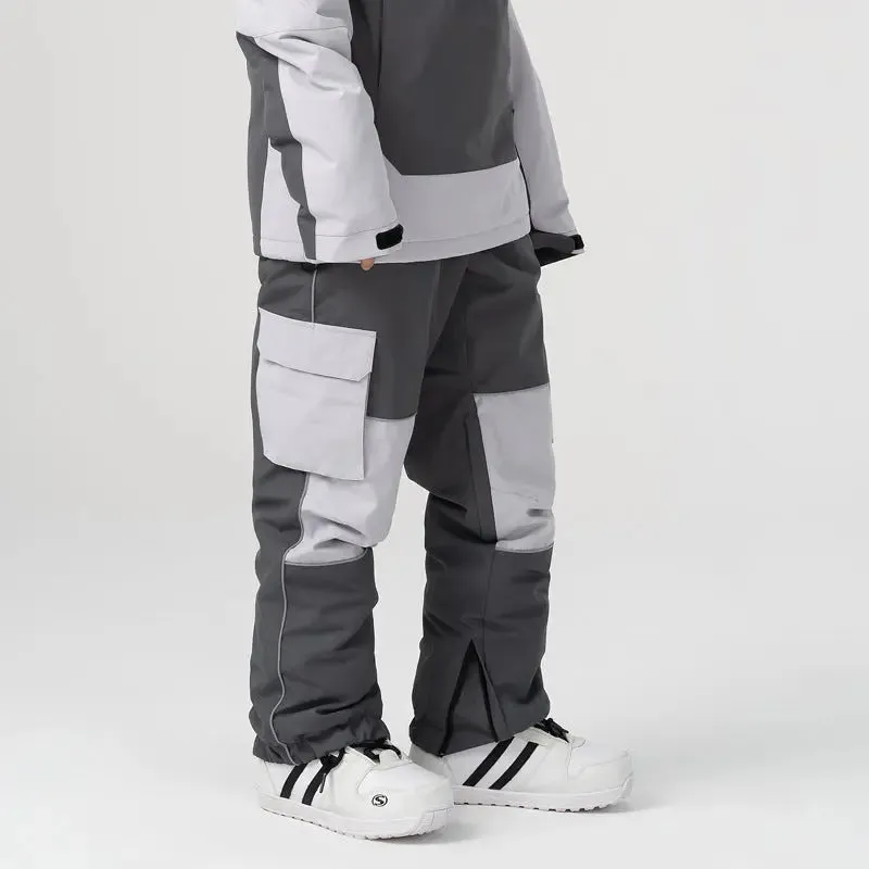 Unisex Outdoor Colorblock Snowboarding Pants Loose Fit