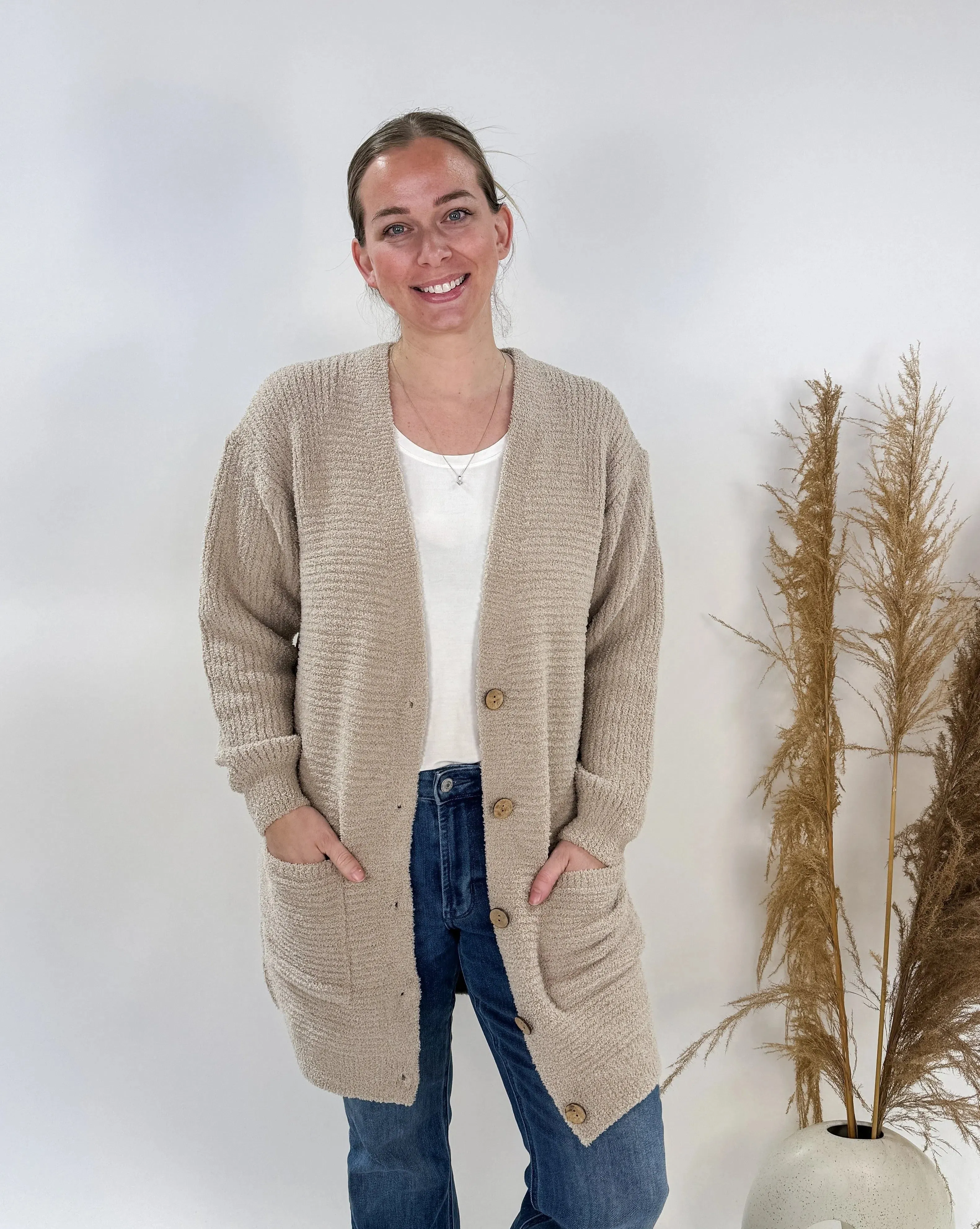 V-Neck Cardigan w/ Pockets & Button Closure