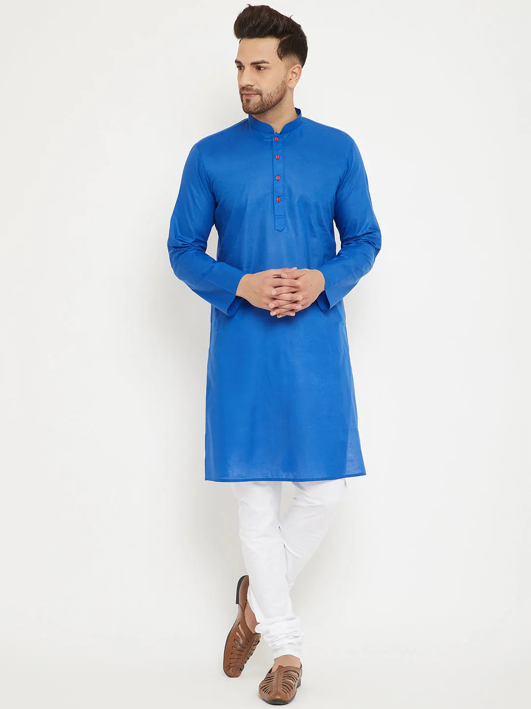 VASTRAMAY Men's Blue and White Kurta Set