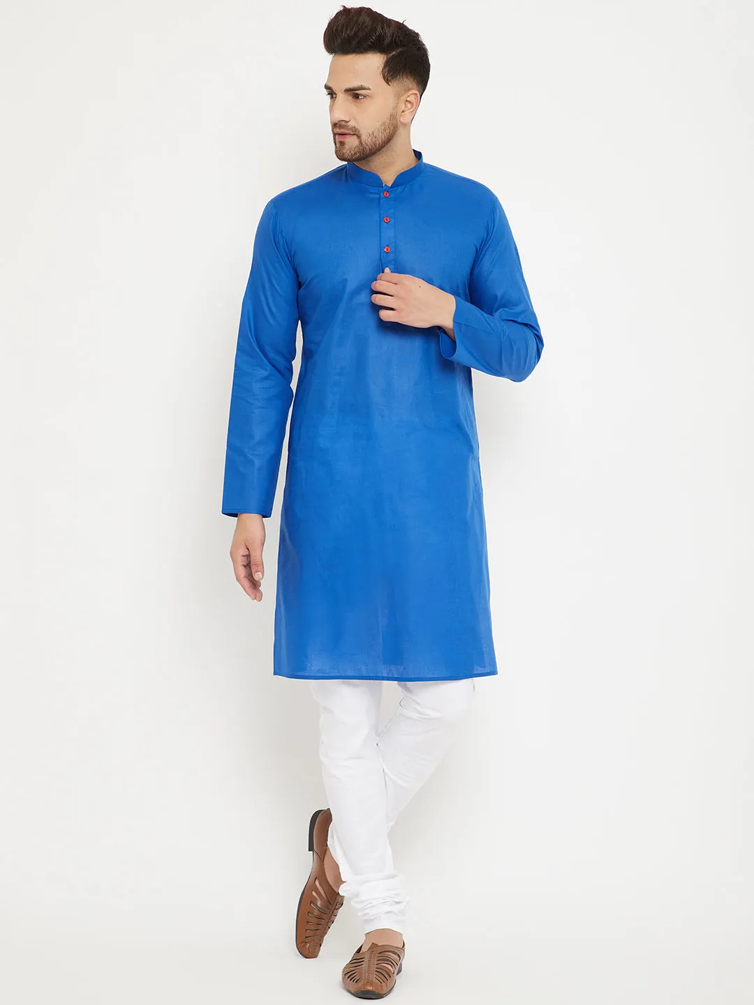 VASTRAMAY Men's Blue and White Kurta Set