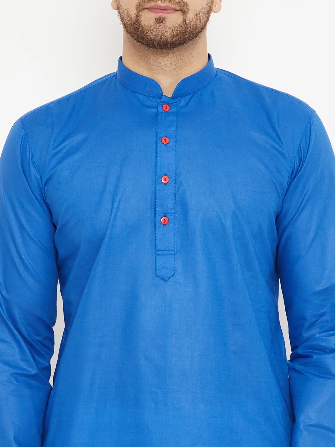 VASTRAMAY Men's Blue and White Kurta Set