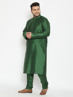 VASTRAMAY Men's Green Viscose Kurta Set