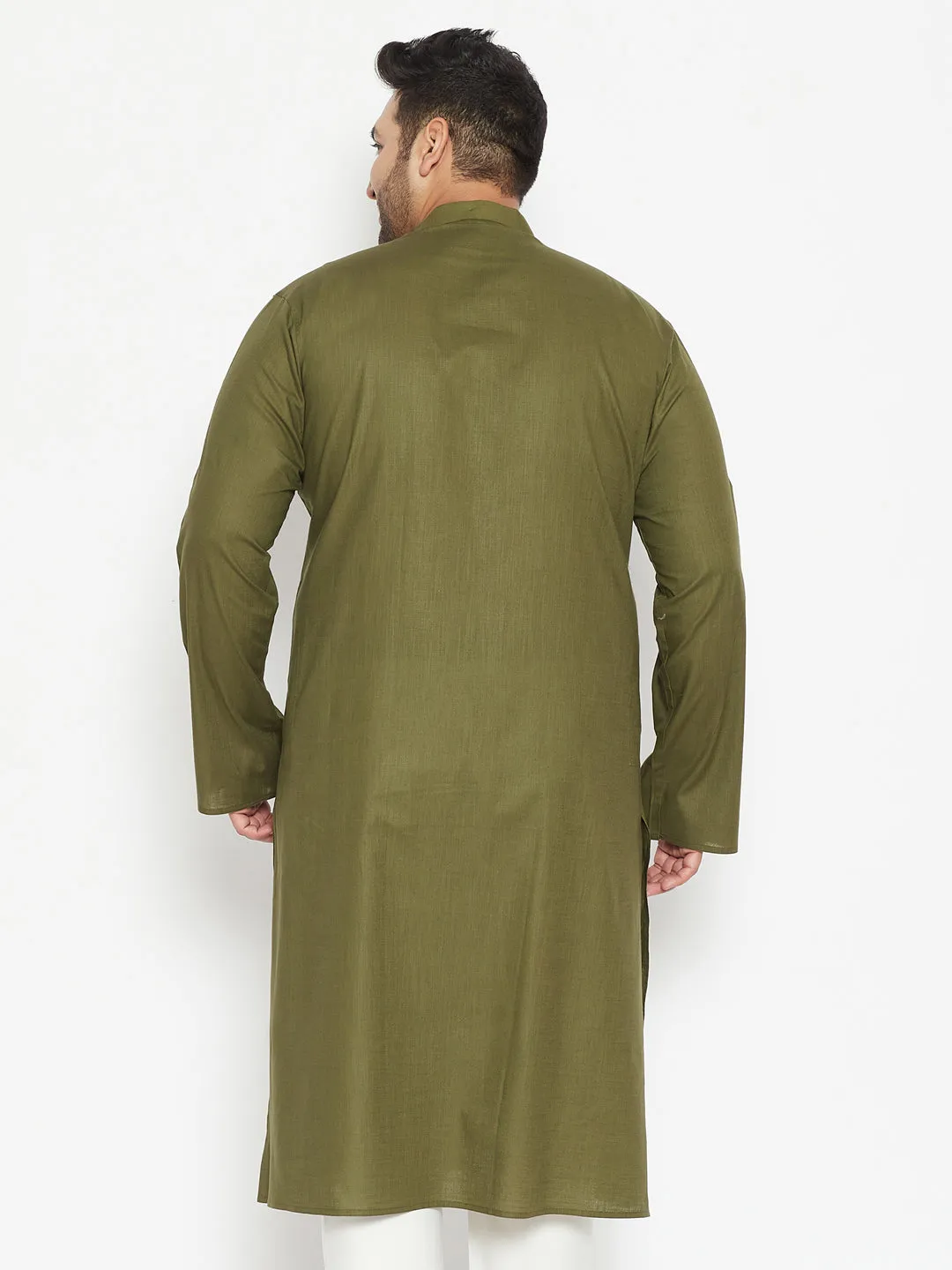 VASTRAMAY Men's Mahendi Green Cotton Blend Kurta