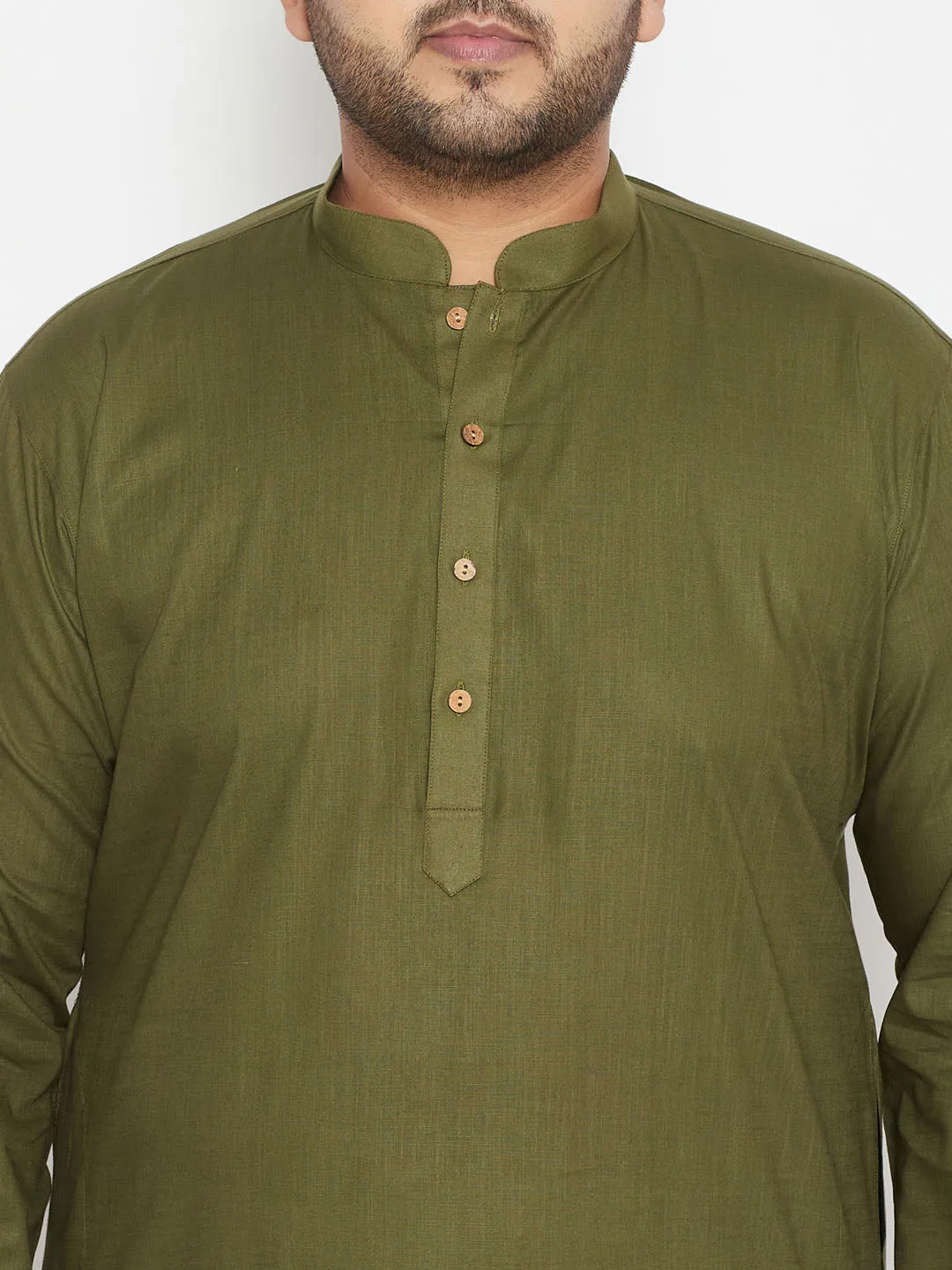 VASTRAMAY Men's Mahendi Green Cotton Blend Kurta