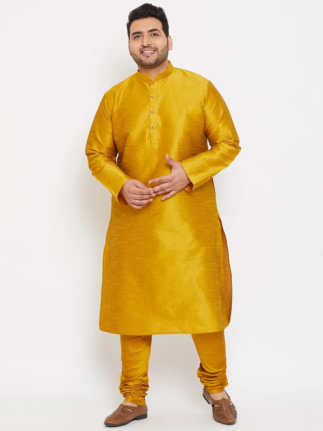 Vastramay Mustard Silk Blend Kurta Pyjama Set