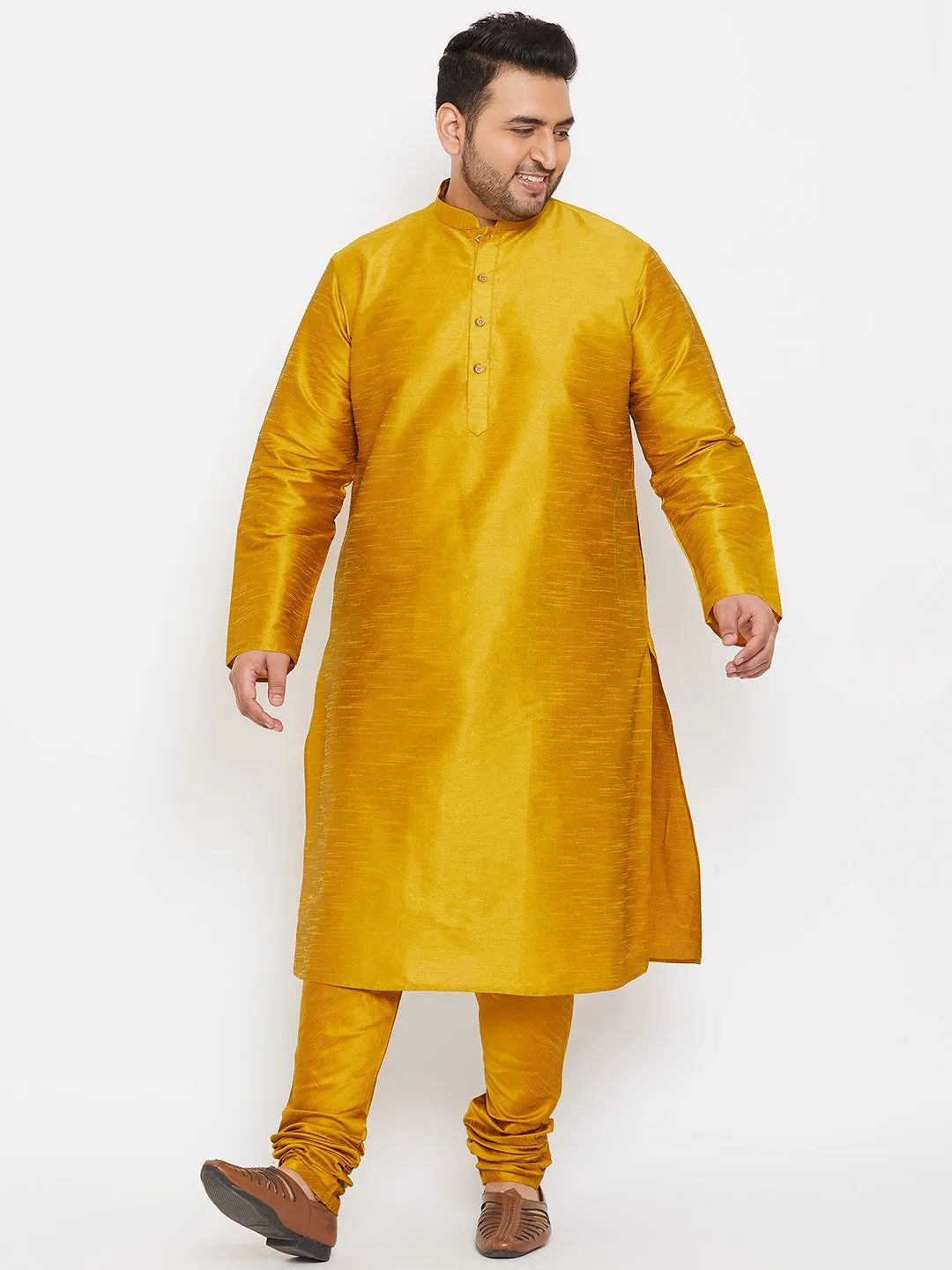 Vastramay Mustard Silk Blend Kurta Pyjama Set