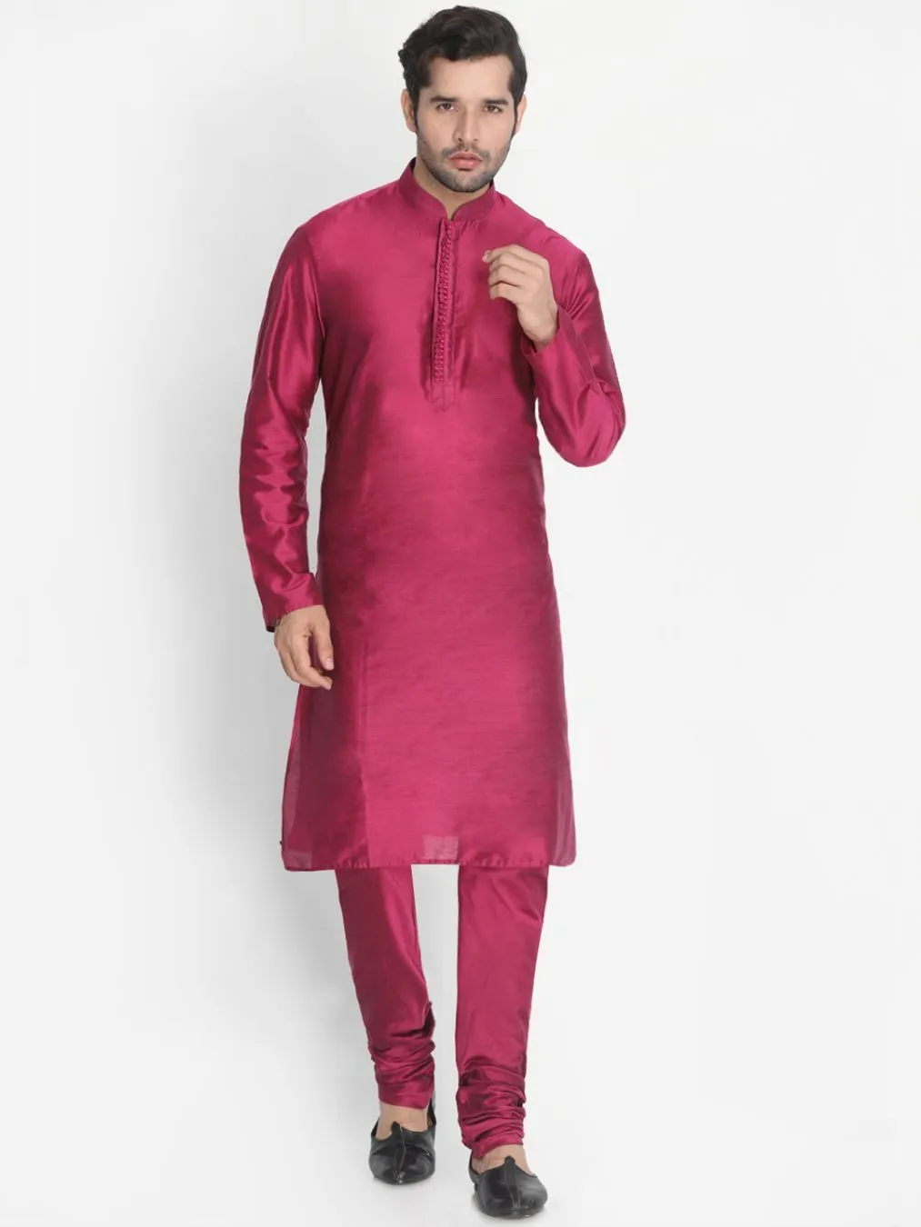 VASTRAMAY Purple Cotton Silk Kurta Set