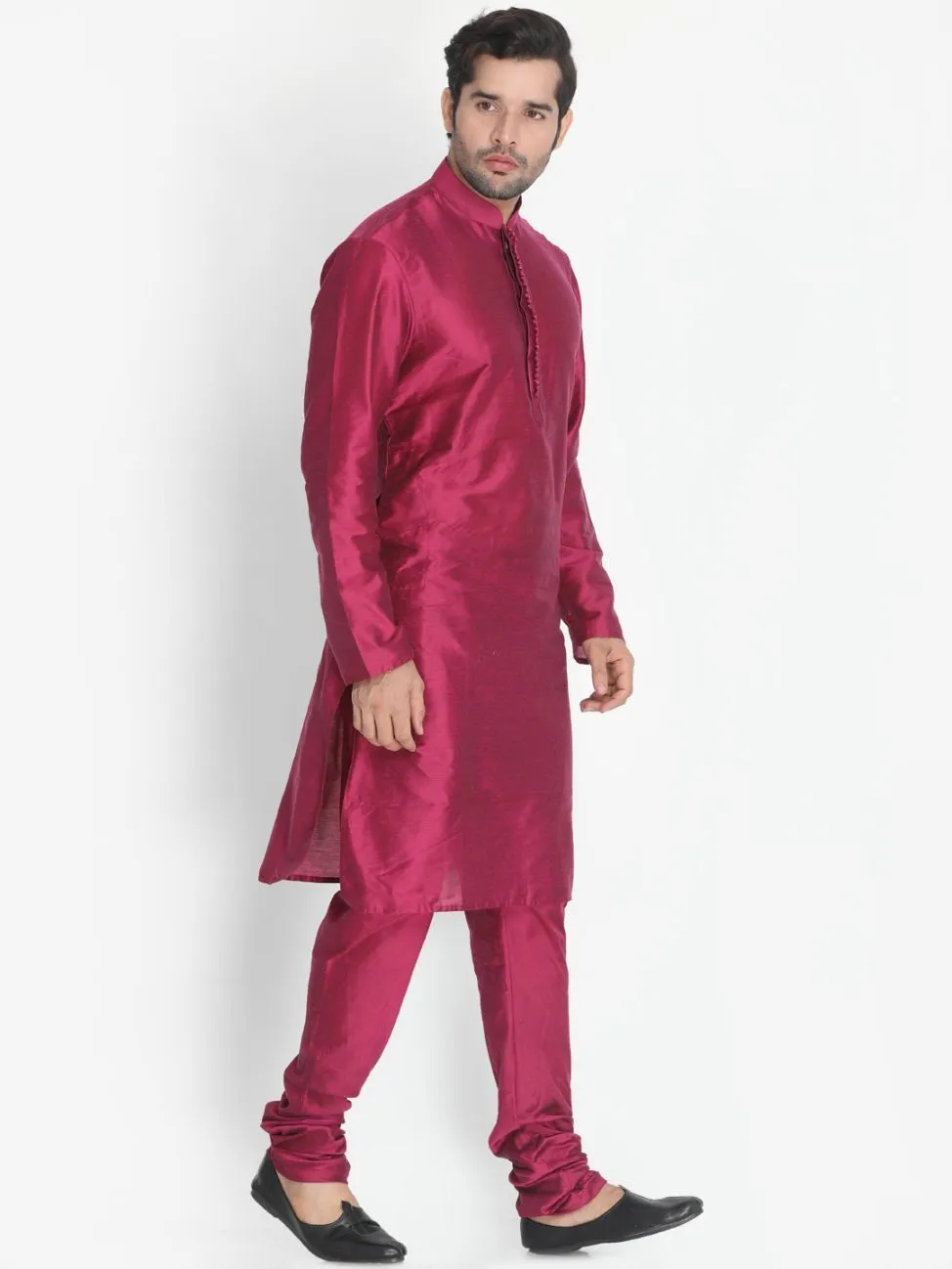 VASTRAMAY Purple Cotton Silk Kurta Set