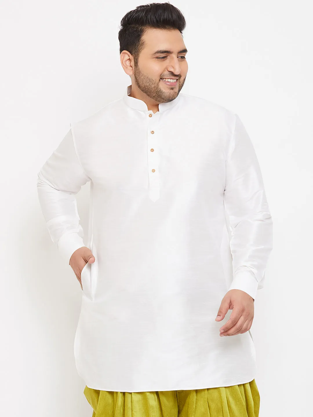 VASTRAMAY White Silk Blend Men's Kurta