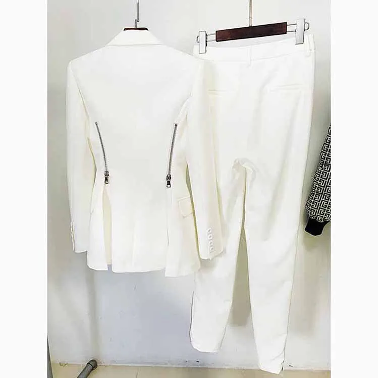 Women Long Sleeves Whit Blazer Pantsuits Two Piece Pants Suit