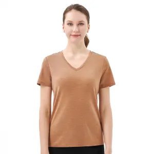 Women’s Merino 170g V-Neck  Short Sleeve T-Shirt  Caramel