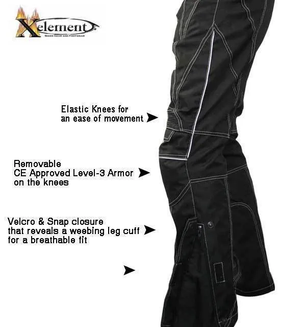 Xelement B4406 Men's Black Advanced X-Armored Tri-Tex White Stitched Fabric Motorcycle Pants