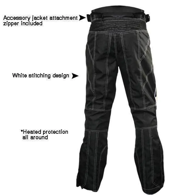 Xelement B4406 Men's Black Advanced X-Armored Tri-Tex White Stitched Fabric Motorcycle Pants